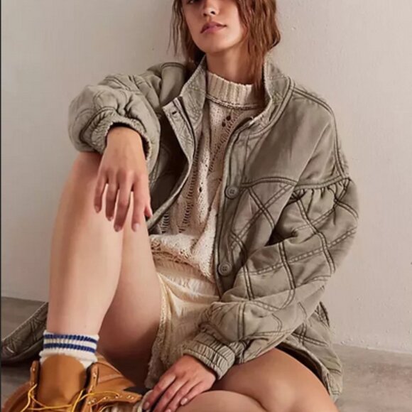 Free People Juno Jacket Bomber Puff Sleeve Zipper Oversized New S